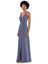 Side View Thumbnail - French Blue Faux Wrap Criss Cross Back Maxi Dress with Adjustable Straps