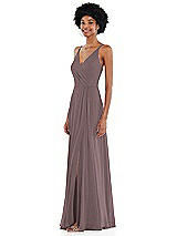 Side View Thumbnail - French Truffle Faux Wrap Criss Cross Back Maxi Dress with Adjustable Straps