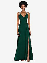 Front View Thumbnail - Hunter Green Faux Wrap Criss Cross Back Maxi Dress with Adjustable Straps
