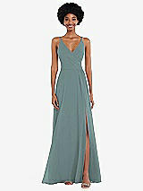 Front View Thumbnail - Icelandic Faux Wrap Criss Cross Back Maxi Dress with Adjustable Straps