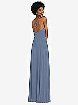 Rear View Thumbnail - Larkspur Blue Faux Wrap Criss Cross Back Maxi Dress with Adjustable Straps