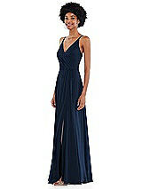 Side View Thumbnail - Midnight Navy Faux Wrap Criss Cross Back Maxi Dress with Adjustable Straps