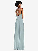 Rear View Thumbnail - Morning Sky Faux Wrap Criss Cross Back Maxi Dress with Adjustable Straps