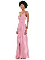 Side View Thumbnail - Peony Pink Faux Wrap Criss Cross Back Maxi Dress with Adjustable Straps