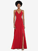 Front View Thumbnail - Parisian Red Faux Wrap Criss Cross Back Maxi Dress with Adjustable Straps