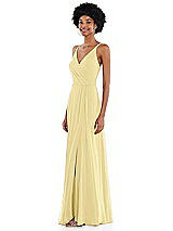 Side View Thumbnail - Pale Yellow Faux Wrap Criss Cross Back Maxi Dress with Adjustable Straps