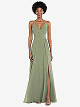 Front View Thumbnail - Sage Faux Wrap Criss Cross Back Maxi Dress with Adjustable Straps
