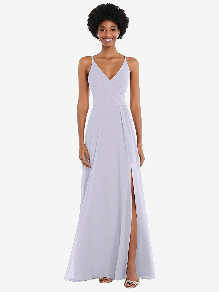 V-neck Split Sleeve Blouson Bodice Maxi Bridesmaid Dress In Silver 