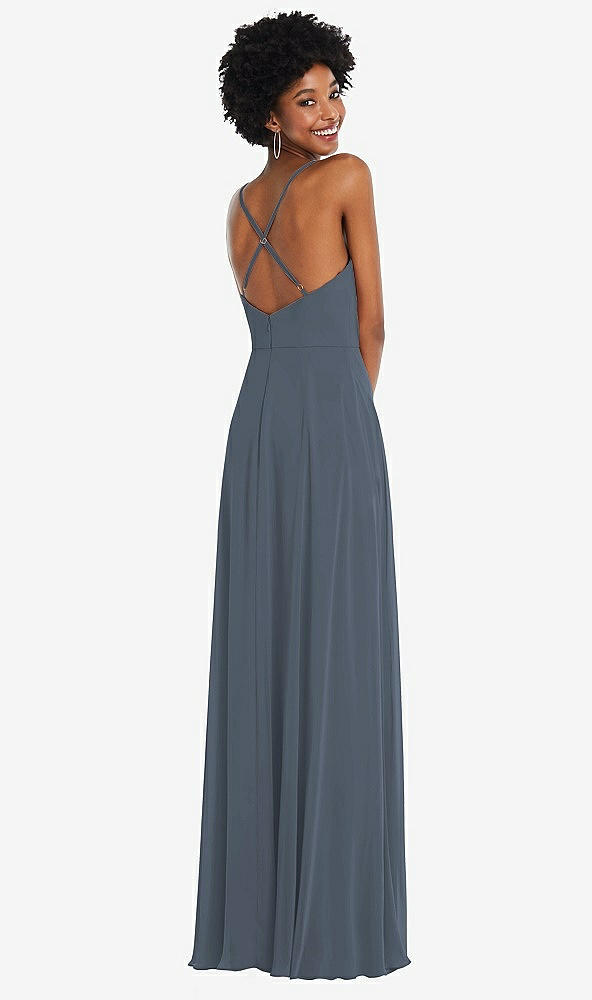 Back View - Silverstone Faux Wrap Criss Cross Back Maxi Dress with Adjustable Straps