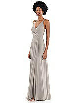 Side View Thumbnail - Taupe Faux Wrap Criss Cross Back Maxi Dress with Adjustable Straps