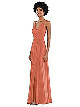 Side View Thumbnail - Terracotta Copper Faux Wrap Criss Cross Back Maxi Dress with Adjustable Straps