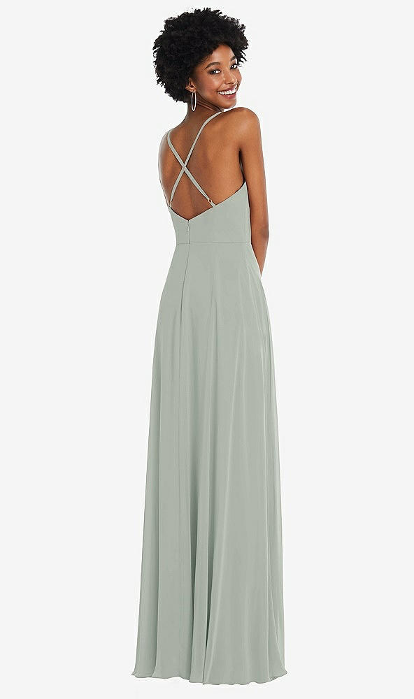 Back View - Willow Green Faux Wrap Criss Cross Back Maxi Dress with Adjustable Straps