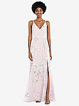Front View Thumbnail - Watercolor Print Faux Wrap Criss Cross Back Maxi Dress with Adjustable Straps