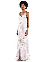 Side View Thumbnail - Watercolor Print Faux Wrap Criss Cross Back Maxi Dress with Adjustable Straps