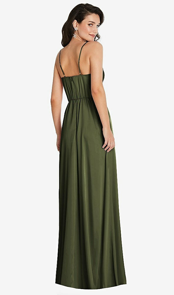 Back View - Olive Green Cowl-Neck A-Line Maxi Dress with Adjustable Straps