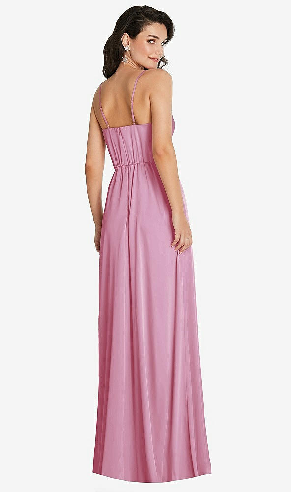 Back View - Powder Pink Cowl-Neck A-Line Maxi Dress with Adjustable Straps