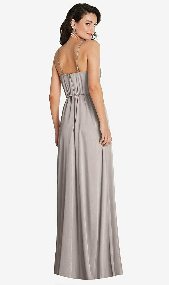 Back View - Taupe Cowl-Neck A-Line Maxi Dress with Adjustable Straps