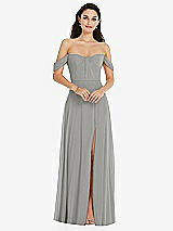 Front View Thumbnail - Chelsea Gray Off-the-Shoulder Draped Sleeve Maxi Dress with Front Slit