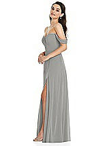 Side View Thumbnail - Chelsea Gray Off-the-Shoulder Draped Sleeve Maxi Dress with Front Slit