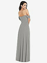 Rear View Thumbnail - Chelsea Gray Off-the-Shoulder Draped Sleeve Maxi Dress with Front Slit
