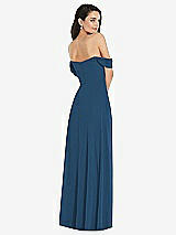 Rear View Thumbnail - Dusk Blue Off-the-Shoulder Draped Sleeve Maxi Dress with Front Slit