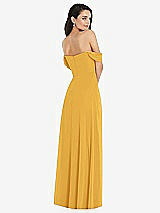 Rear View Thumbnail - NYC Yellow Off-the-Shoulder Draped Sleeve Maxi Dress with Front Slit