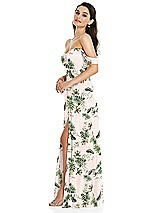 Side View Thumbnail - Palm Beach Print Off-the-Shoulder Draped Sleeve Maxi Dress with Front Slit