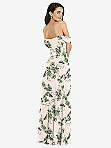 Rear View Thumbnail - Palm Beach Print Off-the-Shoulder Draped Sleeve Maxi Dress with Front Slit