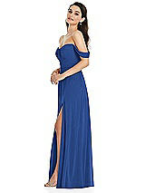Side View Thumbnail - Classic Blue Off-the-Shoulder Draped Sleeve Maxi Dress with Front Slit