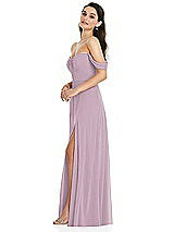 Side View Thumbnail - Suede Rose Off-the-Shoulder Draped Sleeve Maxi Dress with Front Slit