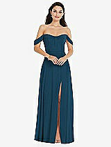 Front View Thumbnail - Atlantic Blue Off-the-Shoulder Draped Sleeve Maxi Dress with Front Slit