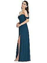 Side View Thumbnail - Atlantic Blue Off-the-Shoulder Draped Sleeve Maxi Dress with Front Slit