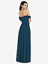 Rear View Thumbnail - Atlantic Blue Off-the-Shoulder Draped Sleeve Maxi Dress with Front Slit