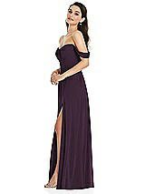 Side View Thumbnail - Aubergine Off-the-Shoulder Draped Sleeve Maxi Dress with Front Slit