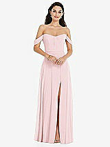 Front View Thumbnail - Ballet Pink Off-the-Shoulder Draped Sleeve Maxi Dress with Front Slit