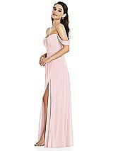 Side View Thumbnail - Ballet Pink Off-the-Shoulder Draped Sleeve Maxi Dress with Front Slit