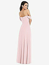 Rear View Thumbnail - Ballet Pink Off-the-Shoulder Draped Sleeve Maxi Dress with Front Slit