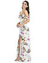 Side View Thumbnail - Butterfly Botanica Ivory Off-the-Shoulder Draped Sleeve Maxi Dress with Front Slit