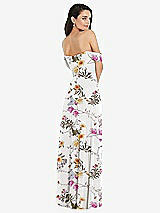 Rear View Thumbnail - Butterfly Botanica Ivory Off-the-Shoulder Draped Sleeve Maxi Dress with Front Slit
