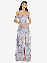 Front View Thumbnail - Butterfly Botanica Silver Dove Off-the-Shoulder Draped Sleeve Maxi Dress with Front Slit