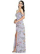 Side View Thumbnail - Butterfly Botanica Silver Dove Off-the-Shoulder Draped Sleeve Maxi Dress with Front Slit