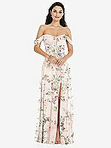 Front View Thumbnail - Blush Garden Off-the-Shoulder Draped Sleeve Maxi Dress with Front Slit