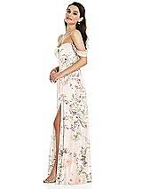 Side View Thumbnail - Blush Garden Off-the-Shoulder Draped Sleeve Maxi Dress with Front Slit