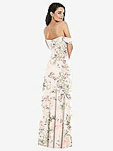 Rear View Thumbnail - Blush Garden Off-the-Shoulder Draped Sleeve Maxi Dress with Front Slit