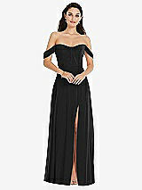 Front View Thumbnail - Black Off-the-Shoulder Draped Sleeve Maxi Dress with Front Slit