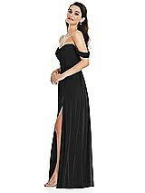 Side View Thumbnail - Black Off-the-Shoulder Draped Sleeve Maxi Dress with Front Slit