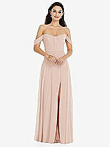 Front View Thumbnail - Cameo Off-the-Shoulder Draped Sleeve Maxi Dress with Front Slit