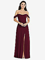 Front View Thumbnail - Cabernet Off-the-Shoulder Draped Sleeve Maxi Dress with Front Slit