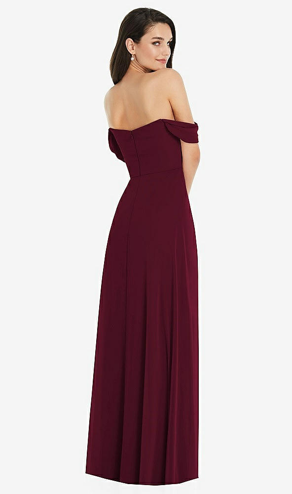 Back View - Cabernet Off-the-Shoulder Draped Sleeve Maxi Dress with Front Slit