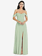 Front View Thumbnail - Celadon Off-the-Shoulder Draped Sleeve Maxi Dress with Front Slit